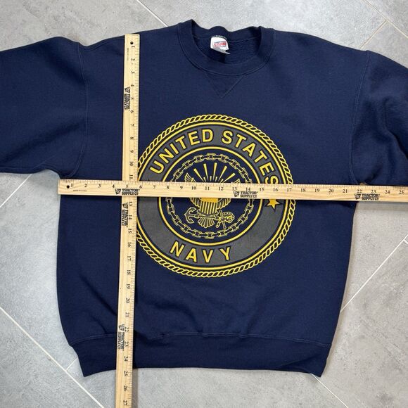 US Navy Men’s Sweatshirt M Blue Gold Logo Crewneck Pullover Made in USA Soffe - Picture 8 of 8